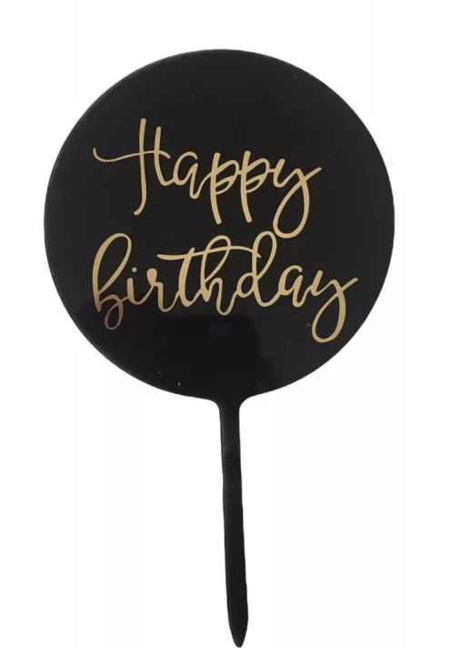 Happy Birthday tábla beszúró fekete, arany felirattal]