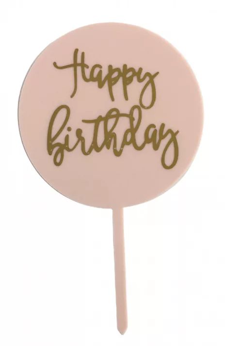 Happy Birthday tábla beszúró rózsaszín, arany felirattal]
