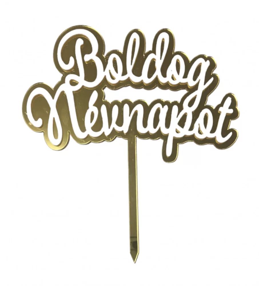 Tortabeszúró boldog névnapot arany fehér matricával]
